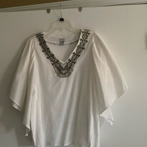 White cotton top. With beading.